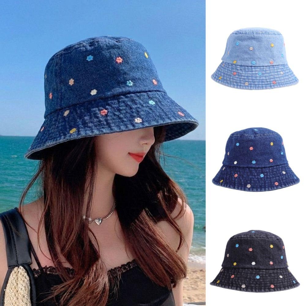 Retro Fisherman's Hat Windproof Sun Cap New Flower Embroidery Cowboy Hat Autumn