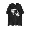 European  and  American  Street  Vintage  Dark Hiphop  Finger  Wash  To Do Old Short  Sleeve Hiphop Loose T-shirt