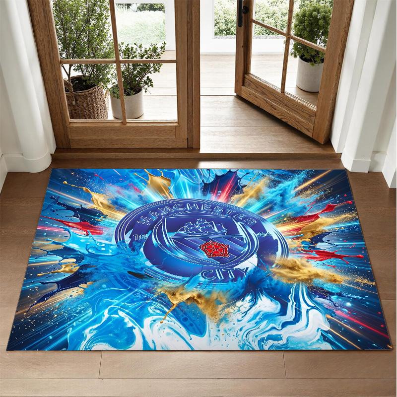 Manchester City Design Crystal Velvet Rug Soft Decorative Mat for Bedroom Entrance