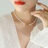 Freshwater Pearl Necklace With Stainless Steel Interlocking rings Pendant Elegant Short Necklaces Choker For Women
