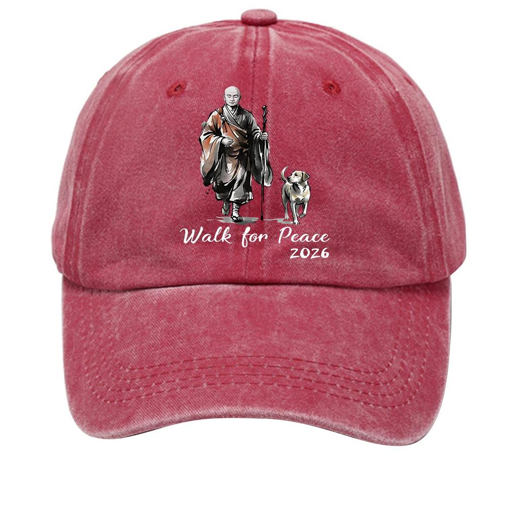 Washed Cotton Baseball Cap with Printed Distressed Soft Top Denim Hat, Vintage Hat