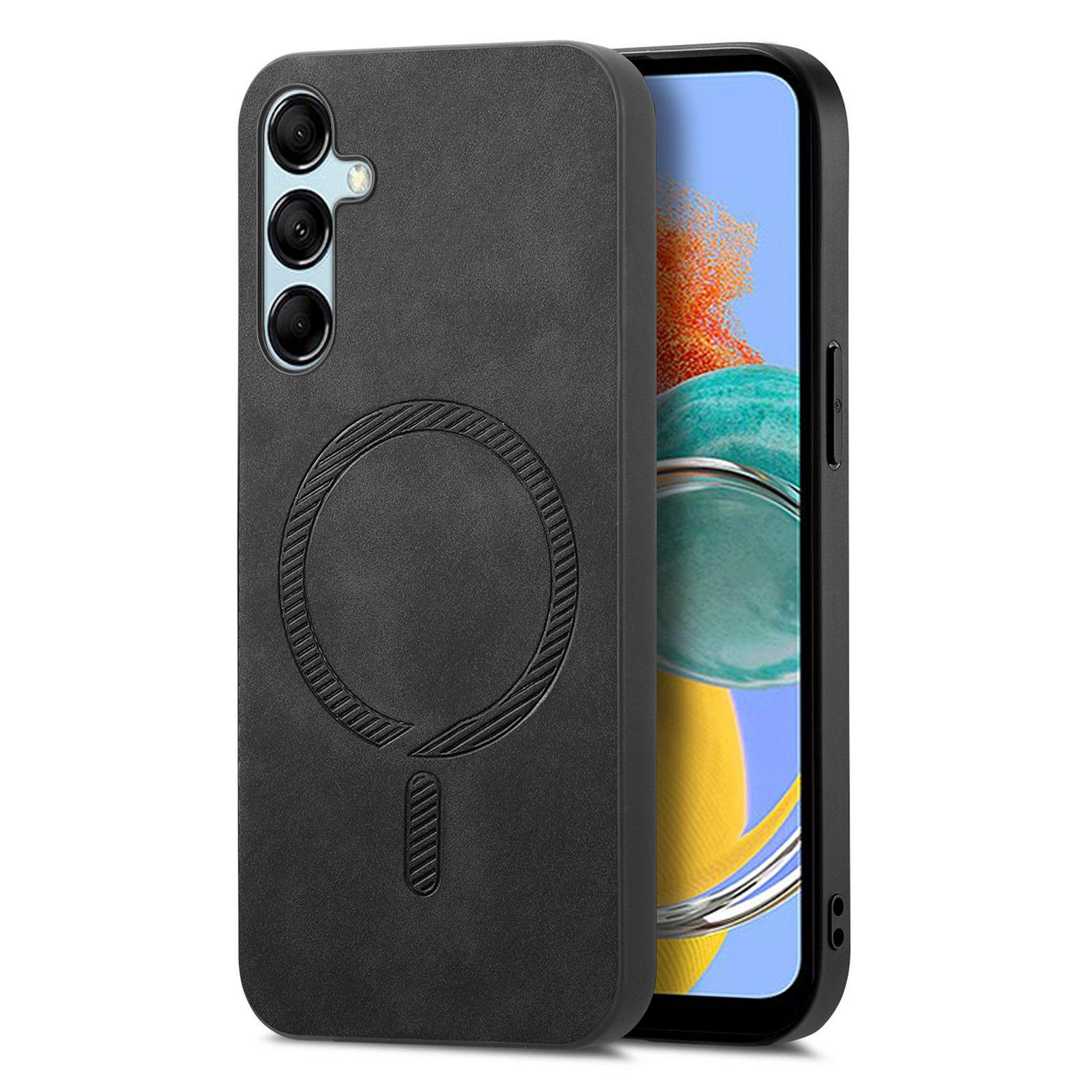 

For Samsung Galaxy M14 5G Leather Back Case Compatible with MagSafe Skin-touch Phone Cover Black