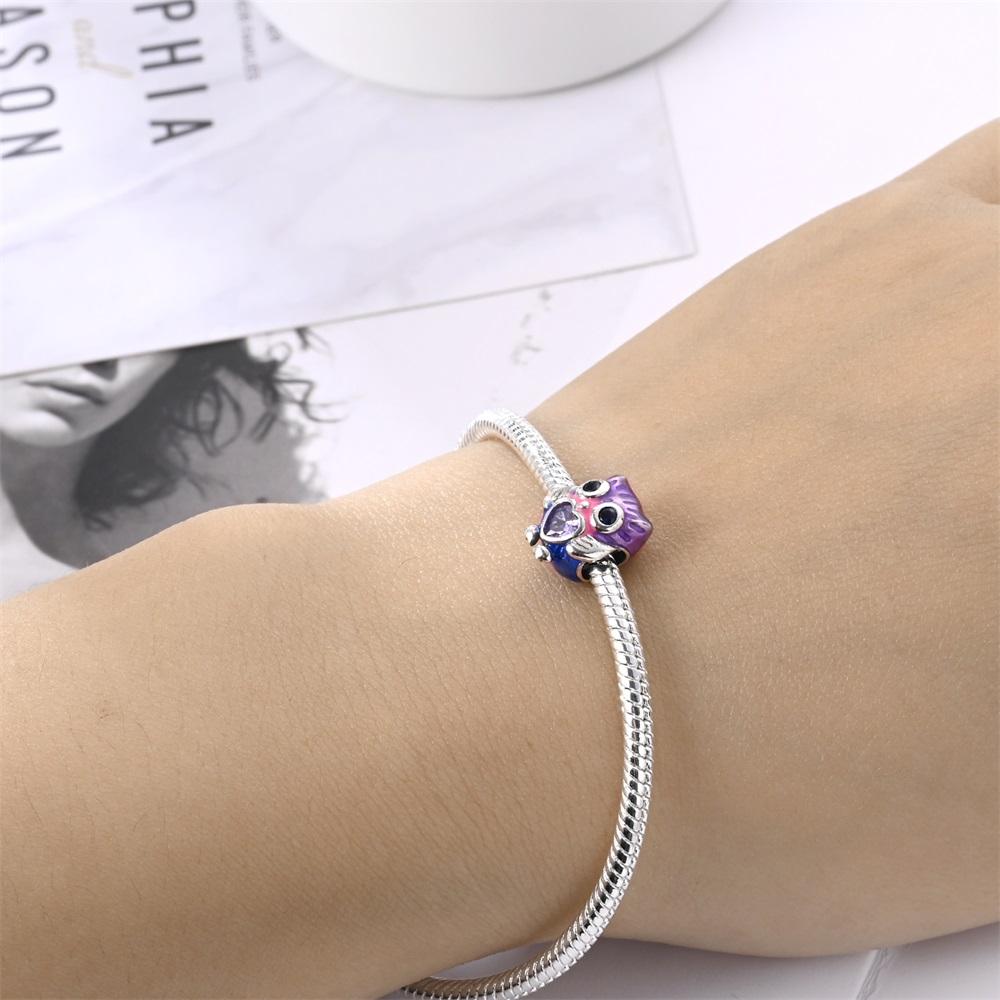 Original Copper Charms Luxury Purple Owl Animal Beads Fit Bracelet Diy Women Making Delicate Gift Jewelry