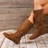Große hohe Röhrenstiefel zum Stapeln für Damen, Herbst- und Winter-Mode-Stiefel mit niedrigem Absatz für Damen im europäischen und amerikanischen Stil