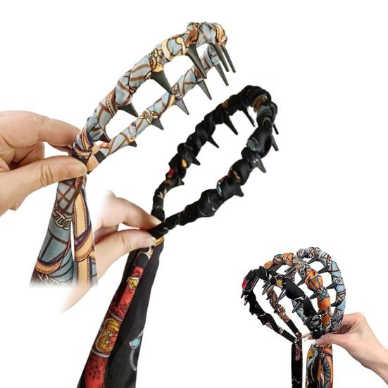 Women Headband Printing Ribbon Decor Anti-slip Teeth Hair Hoop Lightweight Easy to Wear