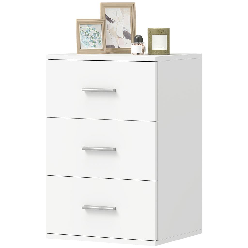 Nightstand with 3 Drawers, Side Chest of Drawers for Bedroom, MDF, White