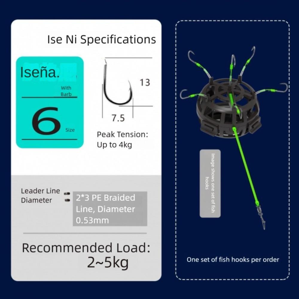 

6 Hook Line Group Feeder Sinker Carbon Steel Fishing Spring Bait Cage Fishing Bait Cage Outdoor 6#