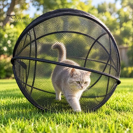 Faltbares Katzenzelt für Camping Pop-Up Rollgehege, Outdoor Katzengehege Spielgehege, Atmungsaktives Netz Haustier Belüftet Kaninchen Bewegungsballkäfig mit Reißverschluss,