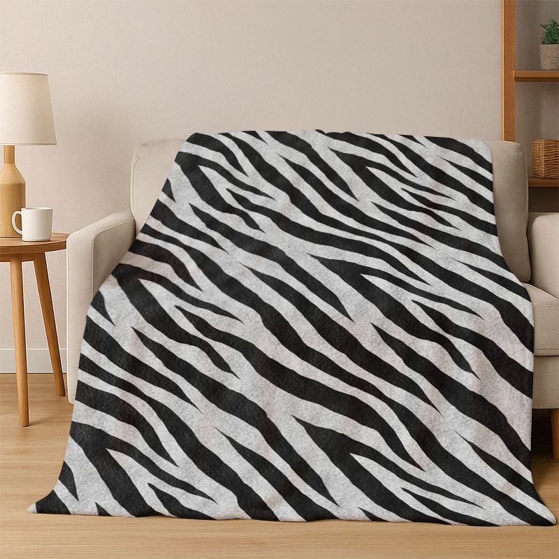 Schwarz Weiß Zebra Streifen Flanell Decke Weiche Warme Decke Überwurfdecke für Schlafzimmer Wohnzimmer Bett Reise Camping Picknick Geschenk