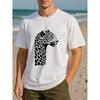 European sizes Black and White Leopard Head Print, Lightweight Round-neck Short-sleeved Shirt, Men's Clothing