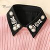 Women Fake Shirt Collar Rhinestones Faux Pearl Detachable Adjustable Embellished Tops Half Formal Event Accessory