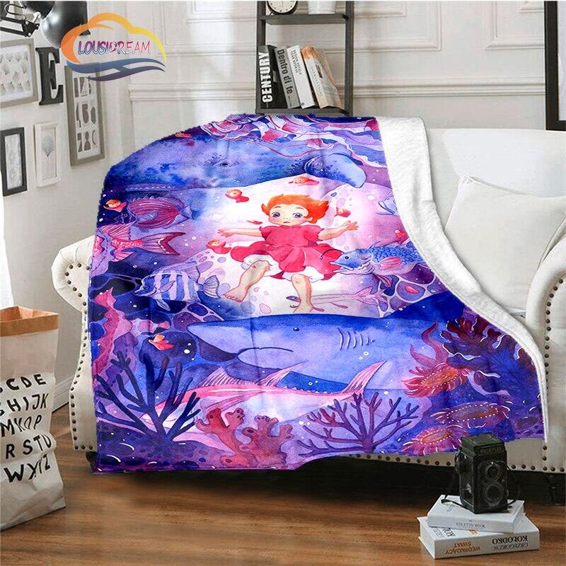 Ponyo On the Cliff Cute Cartoon Blanket Miyazaki Hayao Animation Series Blanket Four Seasons Blanket for Children and Adults