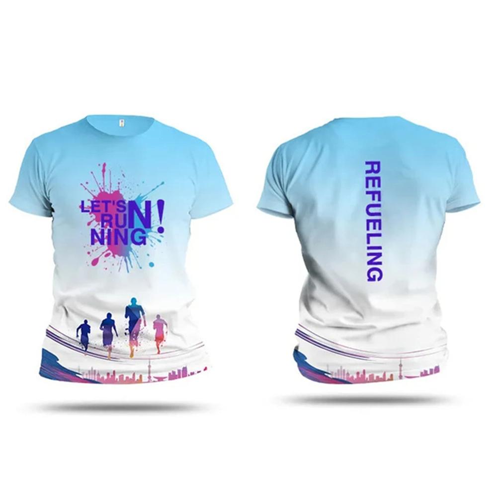 Herren T-Shirt Laufen Sport 3D-Druck Sommer Schnelltrocknend Kurzarm Rundhals Outdoor Laufen Gehen Leichte T-Shirts