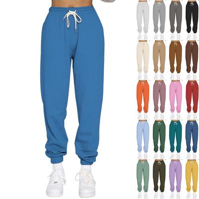 Mulheres calças de pelúcia casual inverno feminino cordão cor sólida lazer esportes calças elásticas haren calças