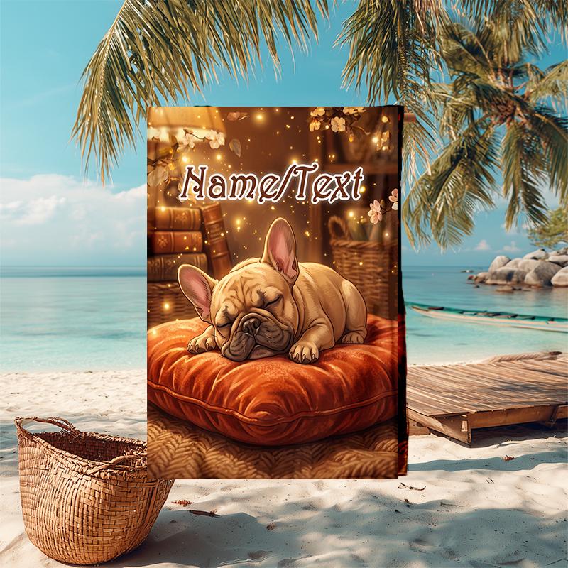 1PC Custom Name Cozy French Bulldog Nap Beach Towel Highly Absorbent And Sand-Resistant Towel for Swimming, Pool, Yoga, And Travel Lightweight