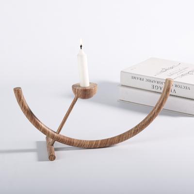Creative Geometric Art Candle Holder Metal Semicircular Candle Holder Sales Office Model Room Dining Table Imitation Wood Grain Ornaments