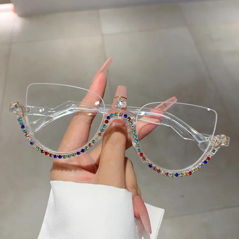 Anti Blue Light Optical Diamond Vintage Cat Eye Glasses Women For Female Luxury Brand Designer Myopia Prescription Eyewear Frame