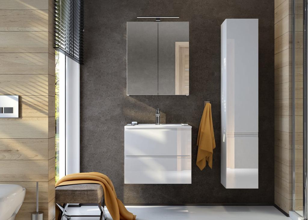 Wall-hung bathroom column, white gloss, 157x30 cm, Modus