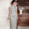 Embroidery blue sleeveless national style new Chinese daily Suzhou long cheongsam improved young women's high-end dress