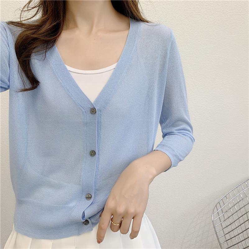 Ice Silk Light Knit Summer Cardigan - White, Slim Fit Sun Protection with Long Sleeves