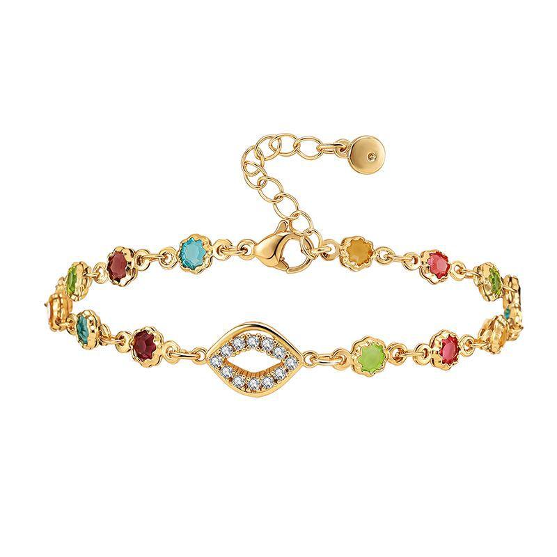 Lip Shaped Multicolor Rhinestone Gold Plated Luxury Bracelet For Women