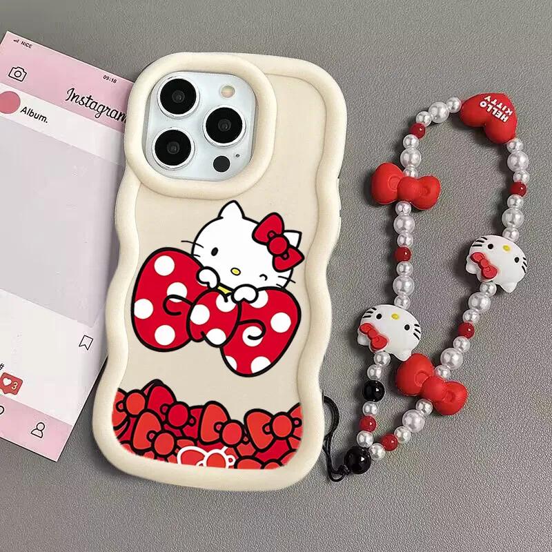 Hello Kitty Chain Case For Iphone 17 Pro Max 16 15 14 13 12 11 Pro Max 17 Air 16e 14 16 15 Plus 16+ Phone Casing Cute Wave TPU