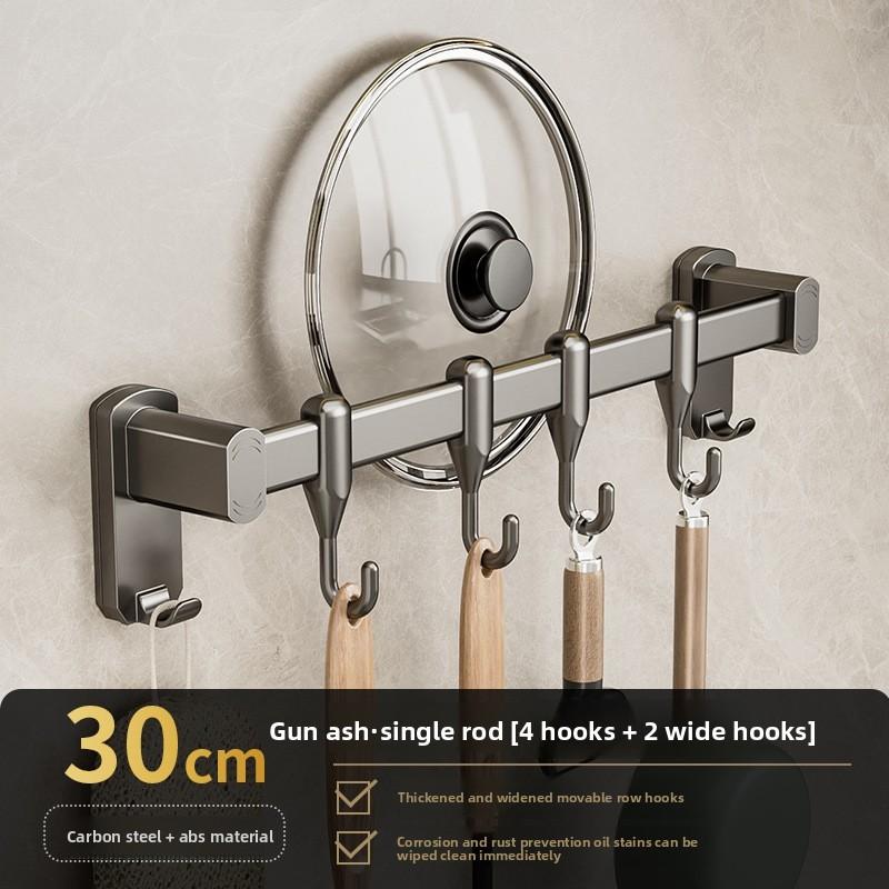Kitchen Wall Mount Hooks And Double Rod Rack With Plastic And Carbon Steel For Home Organization