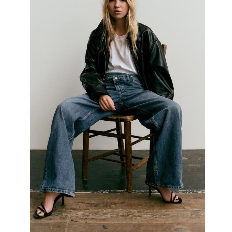 Fall and Winter New Women's Clothing Lapel Long Sleeves Poly Urethane Leather Pilot Jacket Outwear 4391865 4341864