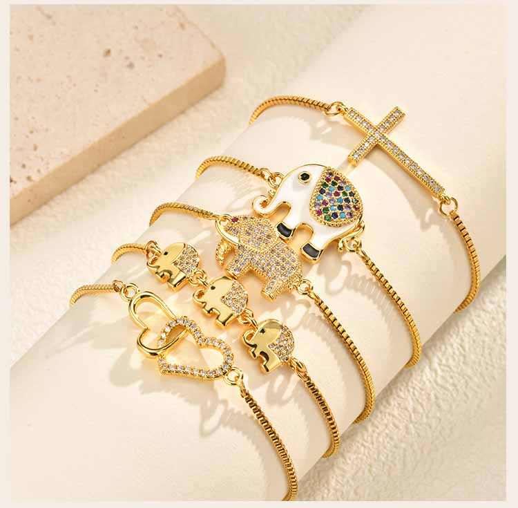 Colorful Cubic Zirconia Bracelet for Women Adjustable Bangle,Elephant Heart Cross Charms Fashion Handmade Jewelry