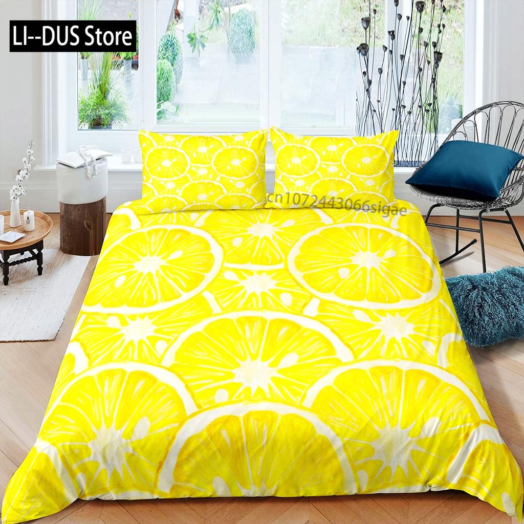 Nature Bedspread Lemon Tree Branches Gardening Design Decorative Quilted 3 Piece Coverlet Set with 2 Pillow Shams Full Size