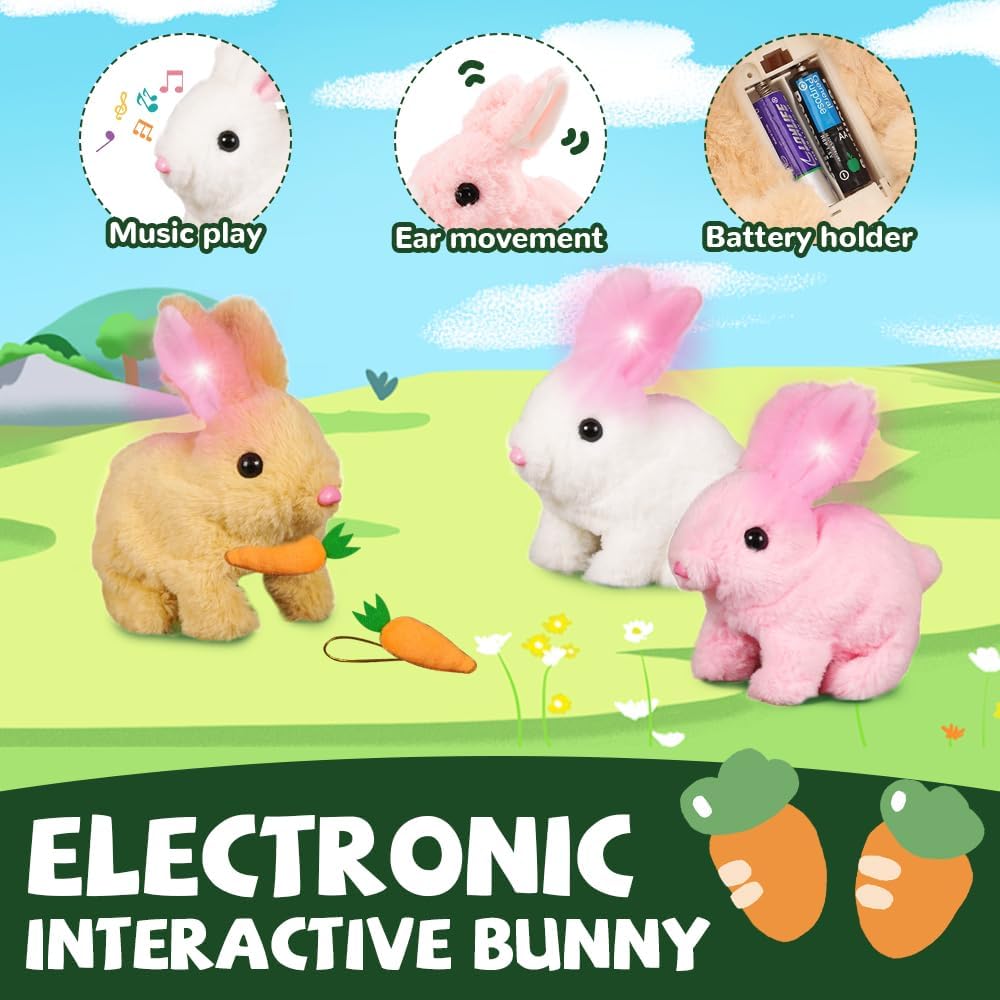Interactive Hopping Bunny Toy - Electronic Rabbit Plush with Music, Jumping Twitching Shaking Ears Perfect Easter Gift for Kids