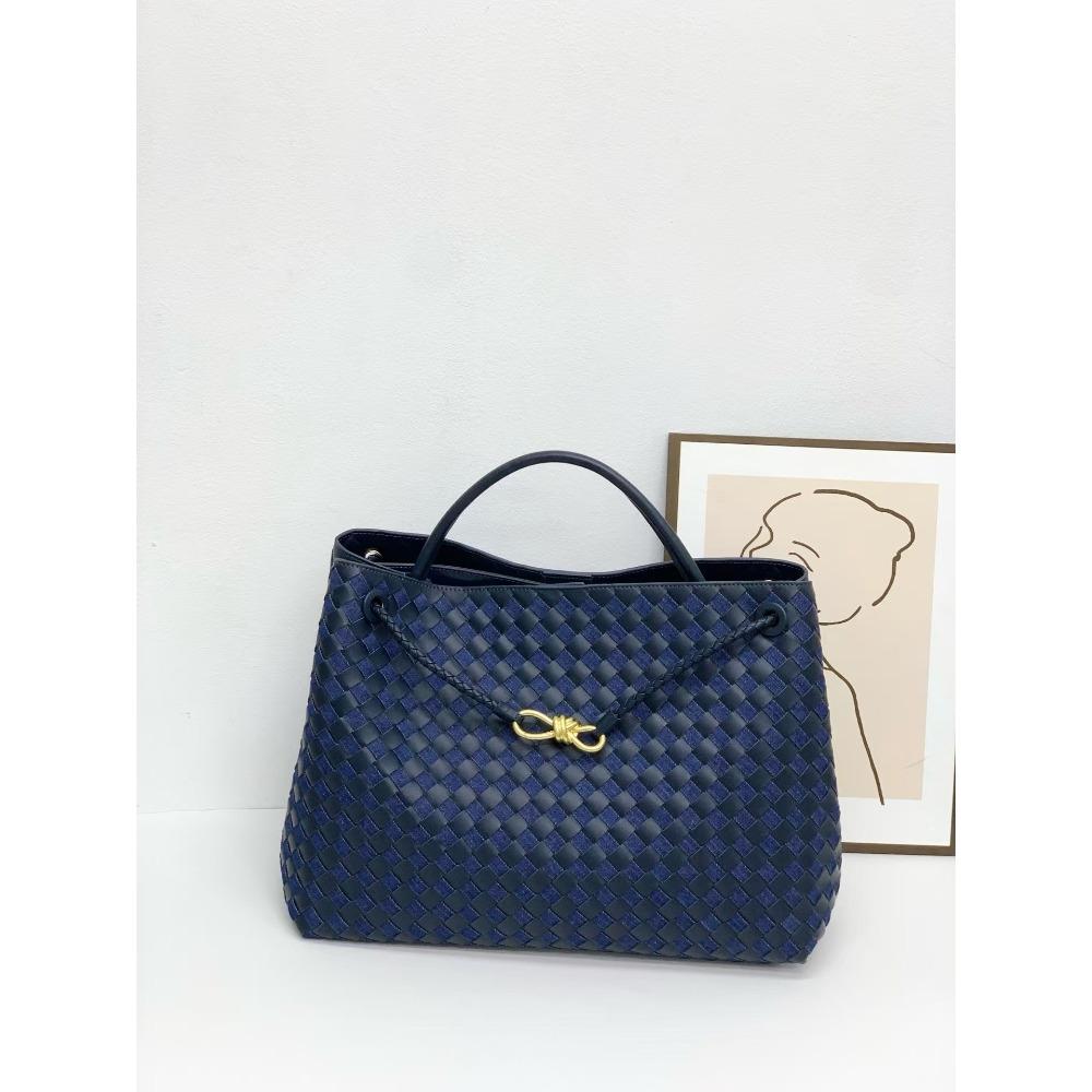 

Жіноча сумка в ретро-стилі, нова версія, плетена, з позолоченою прикрасою Andiamo, плетена, ручної роботи, жіноча сумка, натуральна шкіра, велика місткість 45x32x20cm синій