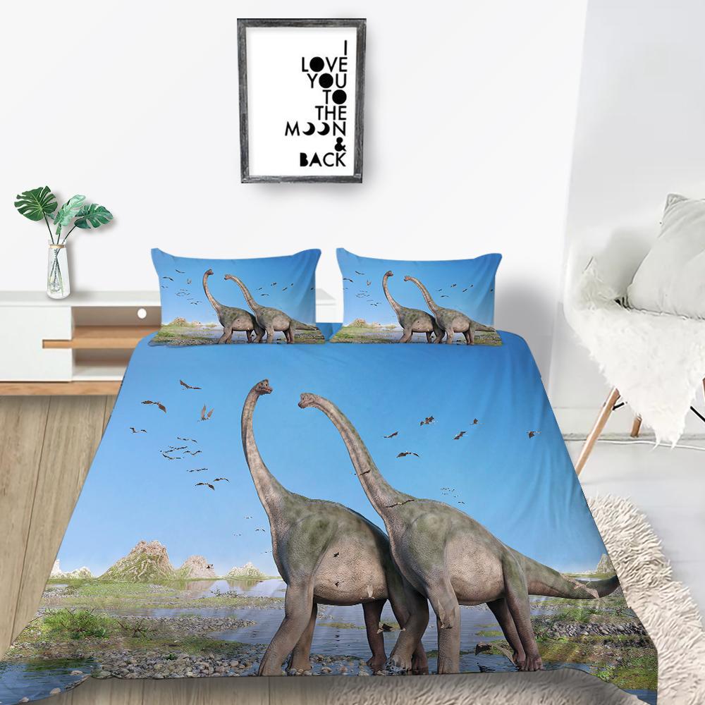 Fierce Beast Dinosaur Print Bedding Quilt Cover and Pillowcase Full-size Color Cartoon Dinosaur Pattern Comfortable and Luxurious Home Decoration