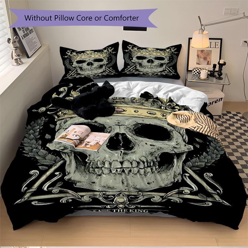 3pcs Crown Skull Duvet Cover Set - Machine Washable, Includes 1 Cover and 2 Pillowcases, No Core Included Yy251013085