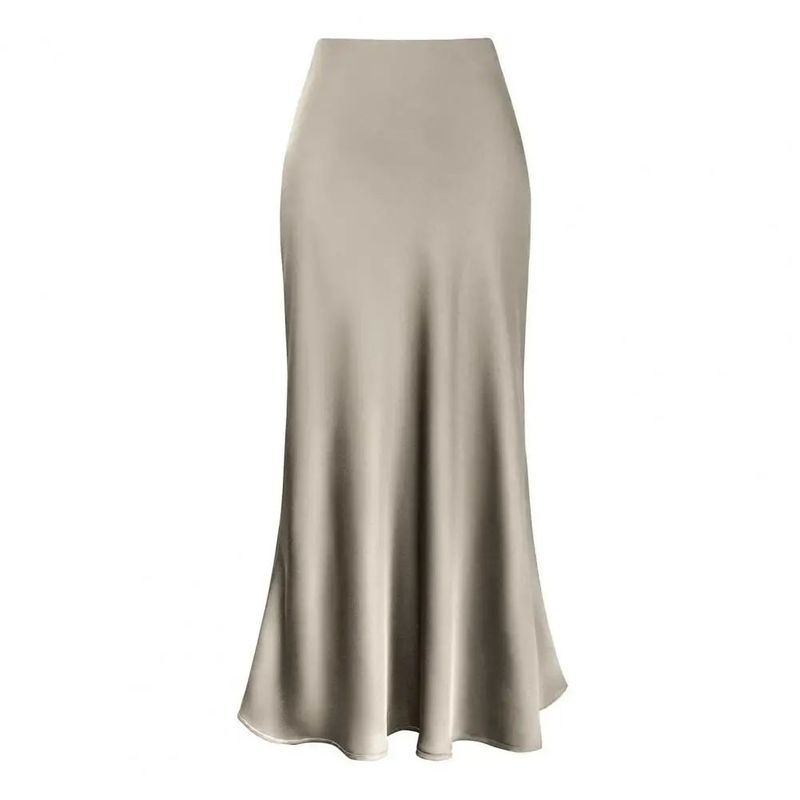 Solid Color Slim Satin Long Skirt Pure Color Casual Glossy Fishtail Dress Women