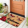 Floral Welcome Entrance Mat, Non-Slip Washable Floor Rug, Indoor Outdoor Home Decor