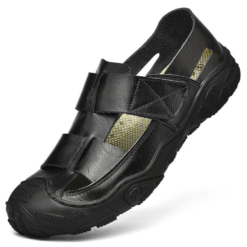

American original tail goods leather sandals men s outdoor sports and leisure fishing bag head beach shoes large size 38 чёрный