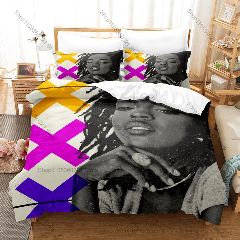 Lauryn Hill Vintage Afro Soul Reggae Themed 3PCS Bedding 1 Duvet Cover + 2 Pillowcases Envelope Pillow Covers All Season