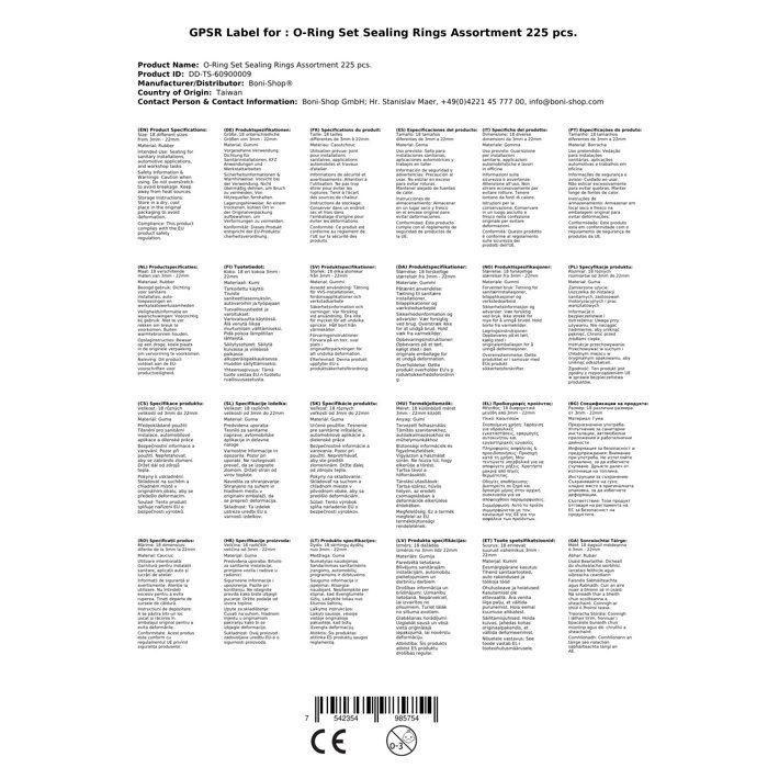 O-Ring Kit 225 Pieces - Assortment Rubber O-Rings