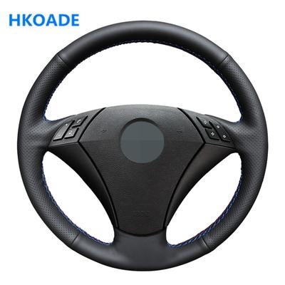DIY Black PU Artificial Leather Wrap Hand Sewing Car Steering Wheel Cover for BMW E60 (Sedan) 530d 2003-2009 E61 (Touring)