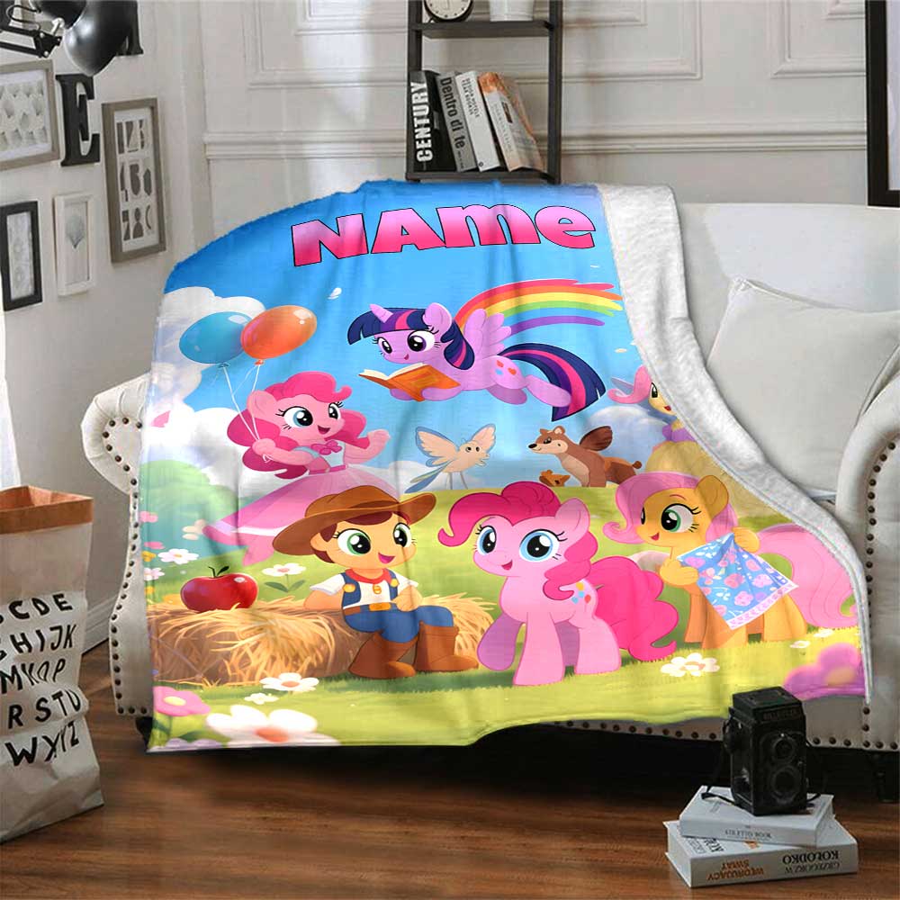 Little Pony (4) Customize Your Name Blanket Multi-purpose Customizable Blanket Durable Comfort Throw For Livingroom Picnics Home Decor Bedding