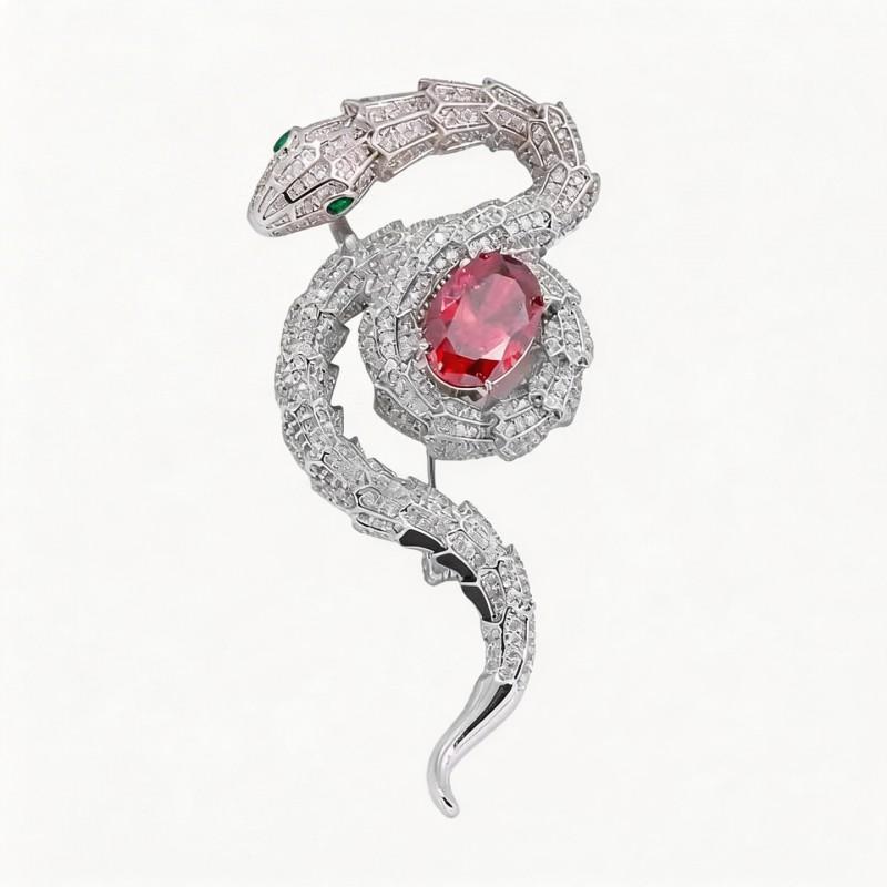 Vintage Red Crystal Snake Brooch Copper Zircon Fashion Accessory Suits