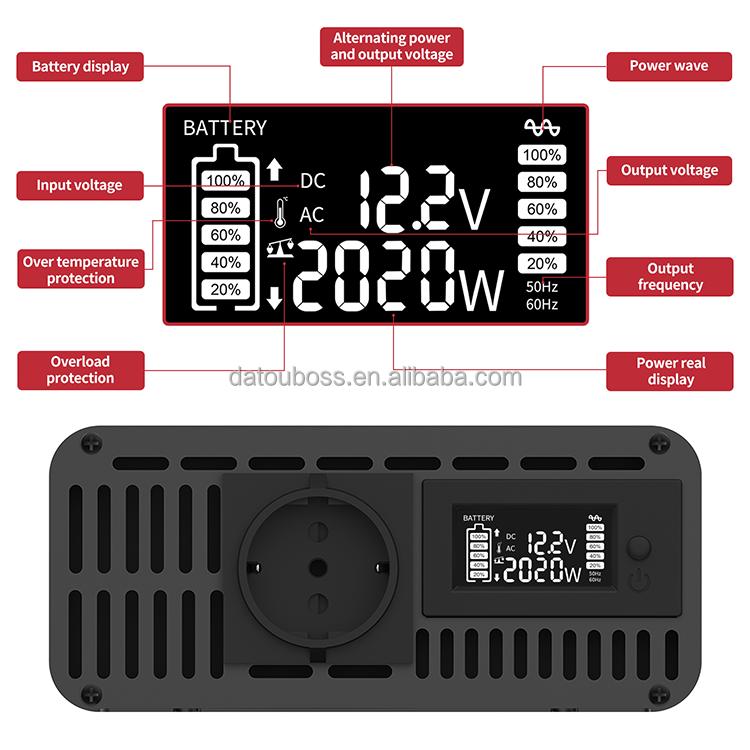DATOUBOSS Convertidores De Energa De 2000w De Onda Pura De 12V Solar Power Converter Inverters for Fishing Motorhome Camper