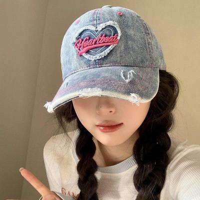 Versatile Love Vintage Baseball Cap Korean Style Y2K Letter Visors Embroidery Hip Hop Denim Snapback Cap Travel