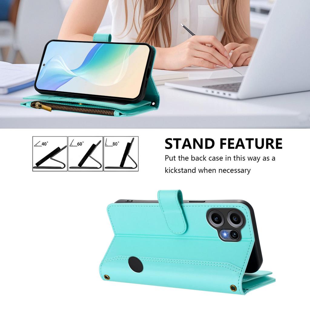 For Nothing CMF Phone 2 Pro Leather Case 9 Card Slots Zipper Wallet Stand Phone Cover with Wrist Strap