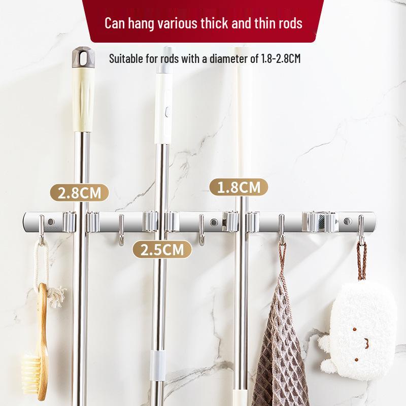 Cross Mop Clip Wall-Mount No-Drill Storage Rack with Heavy-Duty Towel Hook Single Clip