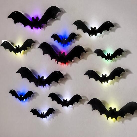 Mysteriöse Heimdekorationen Halloween 3D Leuchtende Fledermaus Wanddeko, Abnehmbare Filz Fledermaus Aufkleber, Verschiedene Montierte Verzierungen Größe, LED Leuchtend