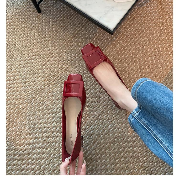 Grape mother same style~ Classic square buckle commuting thick heel gentle wind square head elegant temperament high heel women's single shoes spring