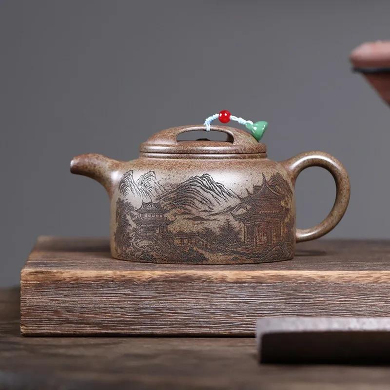 Chinese Tradition Yixing Purple Clay Teapot Handmade Landscape Tea Pot Large Capacity Kettle Household Zisha Teaware 500ml
