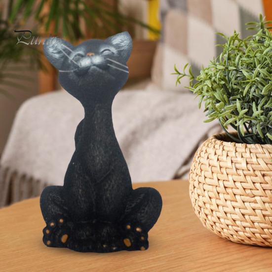 Statue de chat accroupi en résine, ornement de chat de dessin animé, ornement de table, figurine de chat pour décoration de maison ou de bureau, cadeau pour amoureux des chats